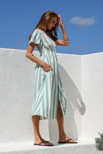 Load image into Gallery viewer, Stripe Sage and White Midi Dress
