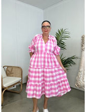 Load image into Gallery viewer, ROSETTE GINGHAM-PINK Dress

