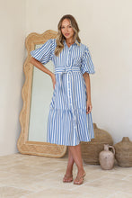 Load image into Gallery viewer, Blue and White Belted Stripe Dress
