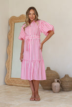 Load image into Gallery viewer, Belted Pink and White Stripe Dress
