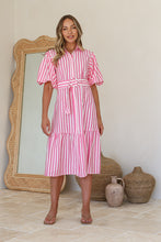 Load image into Gallery viewer, Belted Pink and White Stripe Dress

