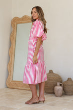 Load image into Gallery viewer, Belted Pink and White Stripe Dress
