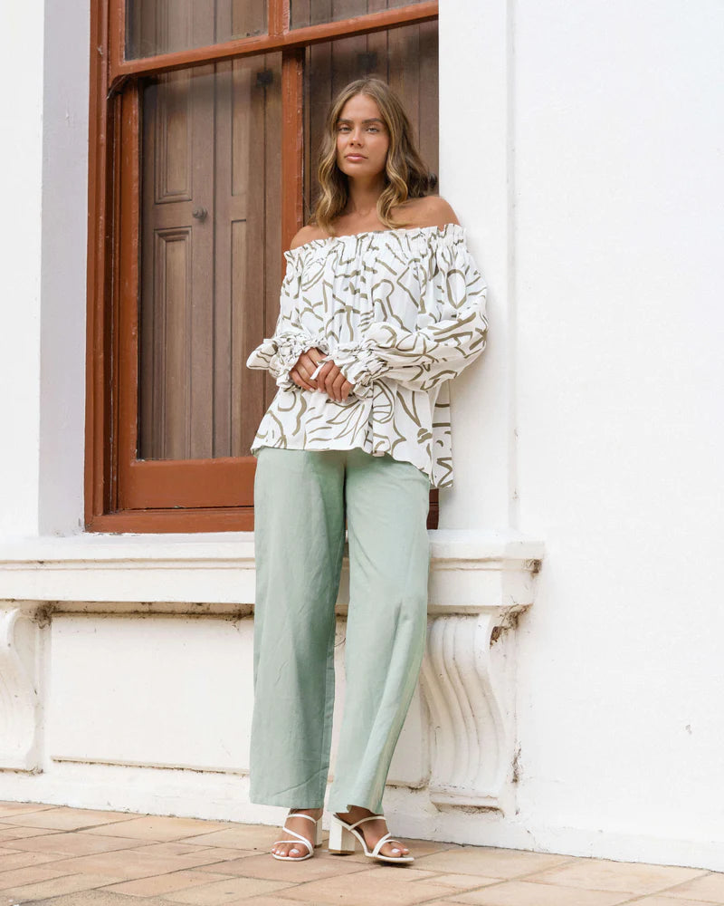 Linen Blend Pants - Sage