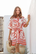 Load image into Gallery viewer, White and Orange Tropical Print Dress
