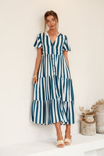 Load image into Gallery viewer, Stripe Coastal Button Tier Dress – Navy/White
