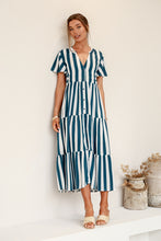 Load image into Gallery viewer, Stripe Coastal Button Tier Dress – Navy/White
