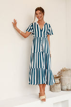 Load image into Gallery viewer, Stripe Coastal Button Tier Dress – Navy/White
