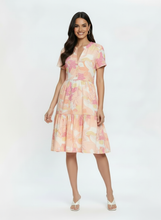 Load image into Gallery viewer, Button Through Tier Dress – Sorbet Mango/Pink
