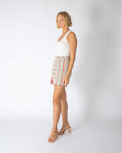 Load image into Gallery viewer, BEIGE STRIPE FRAYED HEM MINI SKIRT
