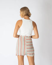 Load image into Gallery viewer, BEIGE STRIPE FRAYED HEM MINI SKIRT
