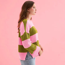 Load image into Gallery viewer, Rhiannon Recycled Cotton Blend Stripe Jumper - Pink and Gree
