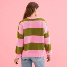 Load image into Gallery viewer, Rhiannon Recycled Cotton Blend Stripe Jumper - Pink and Gree
