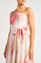 Load image into Gallery viewer, Floral Strapless Maxi Dress With Waist Tie
