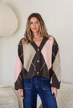 Load image into Gallery viewer, Argyle Cardigan- Bush / Chocolate
