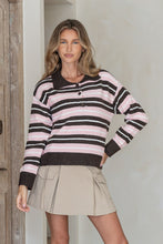 Load image into Gallery viewer, Villa Collar Knit Jumper- Pink / Choc
