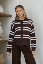 Load image into Gallery viewer, Wool Blend Stripe Cardigans- Chocolate/Latte
