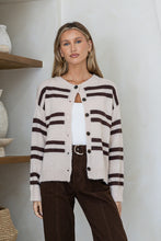 Load image into Gallery viewer, Wool Blend Stripe Cardigan- Latte / Chocolate
