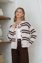 Load image into Gallery viewer, Wool Blend Stripe Cardigan- Latte / Chocolate
