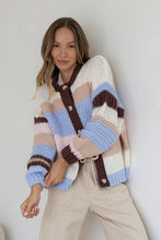 Load image into Gallery viewer, Bastille Chunky Stripe Cardigan – Chocolate/Pink/Blue
