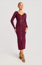 Load image into Gallery viewer, Gold Button Up Detail Knit Dress with Faux Leather Belt Accessory
