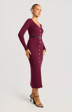 Load image into Gallery viewer, Gold Button Up Detail Knit Dress with Faux Leather Belt Accessory
