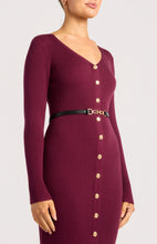 Load image into Gallery viewer, Gold Button Up Detail Knit Dress with Faux Leather Belt Accessory
