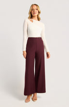 Load image into Gallery viewer, Gold Buckle Belt Detail Straight Leg Pants - Burgundy
