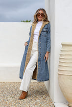 Load image into Gallery viewer, Sherpa Lined Long Denim Jacket – Blue Denim
