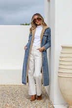 Load image into Gallery viewer, Sherpa Lined Long Denim Jacket – Blue Denim
