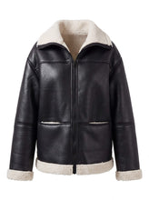 Load image into Gallery viewer, Faux Leather Sherpa Trim Jacket – Black
