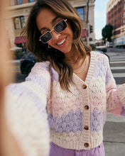 Load image into Gallery viewer, Popcorn Stripe Knit Cardigan – Lilac/Pink/Cream
