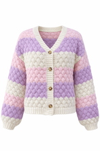 Load image into Gallery viewer, Popcorn Stripe Knit Cardigan – Lilac/Pink/Cream
