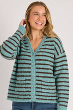 Load image into Gallery viewer, V Neck Cardigan - Teal Chocolate Stripe
