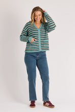 Load image into Gallery viewer, V Neck Cardigan - Teal Chocolate Stripe

