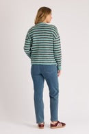 Load image into Gallery viewer, V Neck Cardigan - Teal Chocolate Stripe
