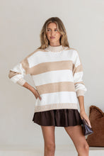Load image into Gallery viewer, Stripe High Neck Tilly Knit | Oatmeal/Whiteoio
