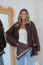 Load image into Gallery viewer, Faux Suede Balloon Hem Bomber Jacket- Chocolate
