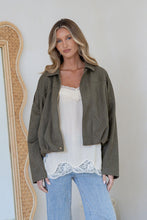 Load image into Gallery viewer, Faux Suede Balloon Hem Bomber Jacket - Khaki
