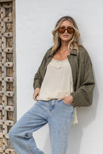 Load image into Gallery viewer, Faux Suede Balloon Hem Bomber Jacket - Khaki
