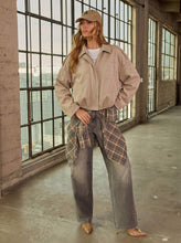 Load image into Gallery viewer, Faux Suede Balloon Hem Bomber Jacket - Beige

