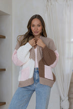 Load image into Gallery viewer, Penelope Colour Block Cardigan – Mocha/Latte/Pink
