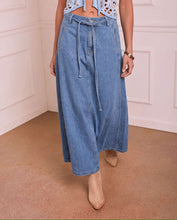 Load image into Gallery viewer, Tie Detail Denim Maxi Skirt - Mid Blue
