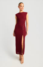 Load image into Gallery viewer, Front Ruched Gold Buttons Detail Textured Jersey Dress
