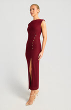 Load image into Gallery viewer, Front Ruched Gold Buttons Detail Textured Jersey Dress
