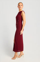 Load image into Gallery viewer, Front Ruched Gold Buttons Detail Textured Jersey Dress
