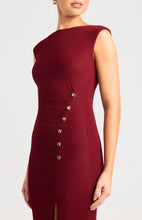 Load image into Gallery viewer, Front Ruched Gold Buttons Detail Textured Jersey Dress
