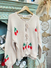 Load image into Gallery viewer, Cherry Tie Up Knit Cardigan- Cream
