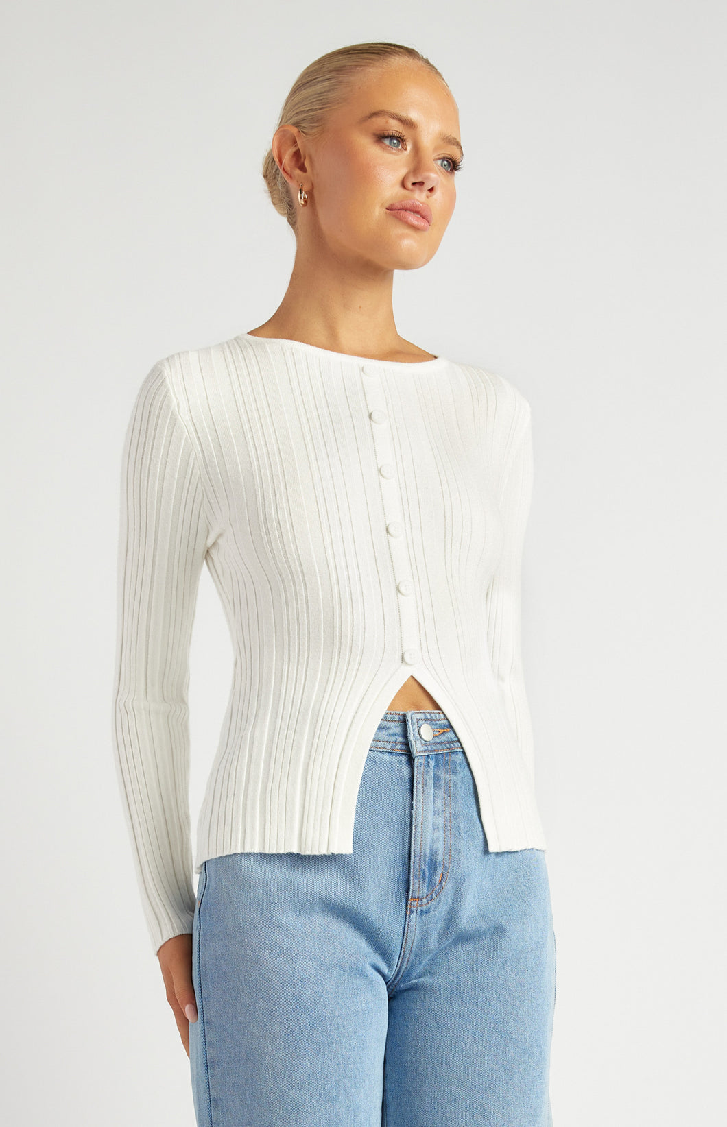 Textured Rib Knit Top - White