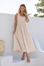 Load image into Gallery viewer, Shirred Bodice Gingham Maxi Dress - Tan / White
