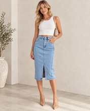Load image into Gallery viewer, Denim Skirt with Front Split - Light Wash
